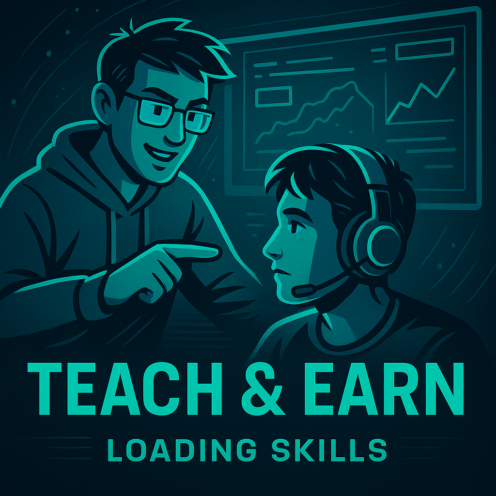 Coach teaching a gamer student in neon style - Loading Skills